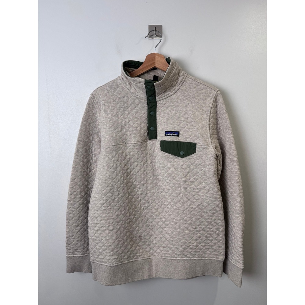 Patagonia Women Oatmeal Green Quilted Snap-T Pullover Fleece Medium